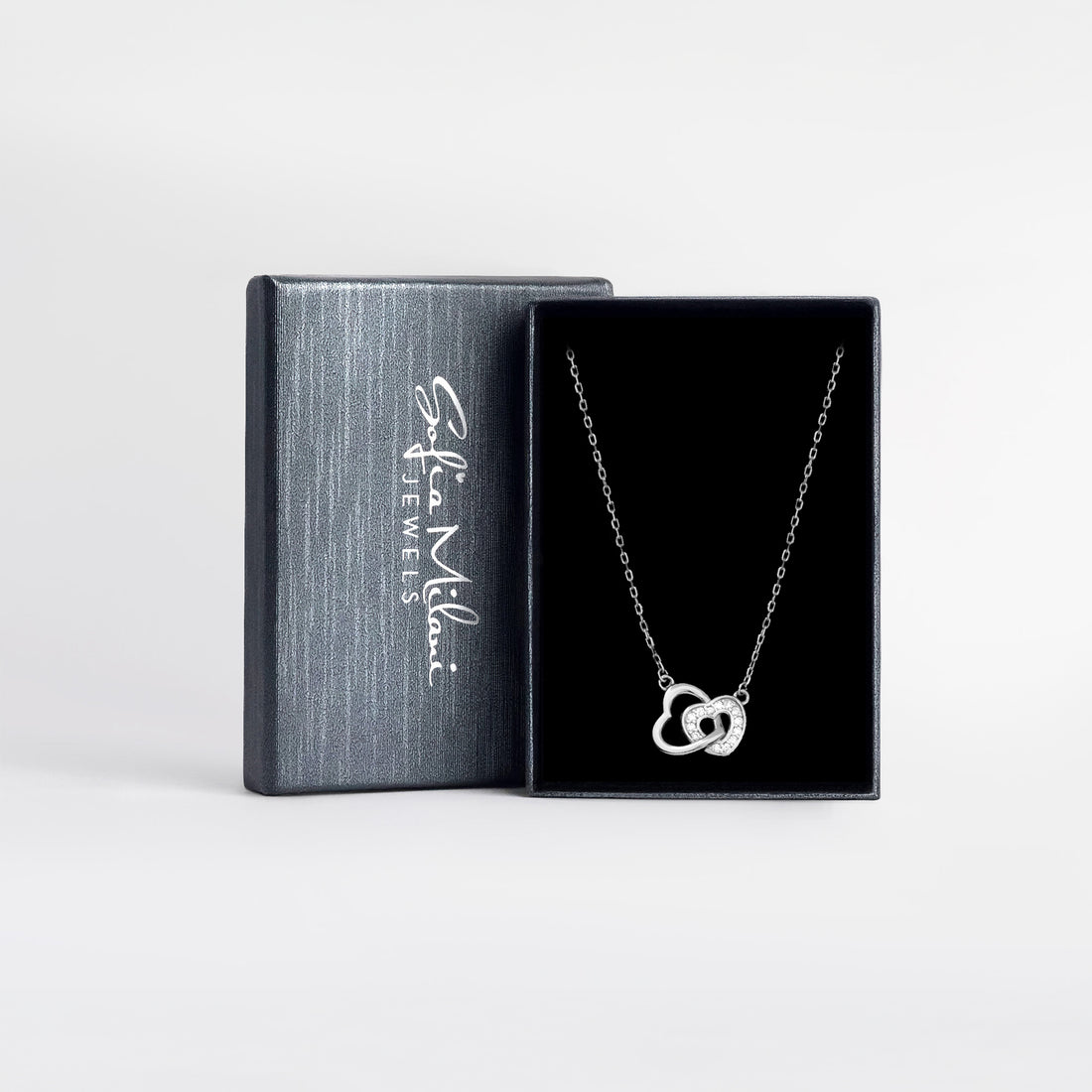 Boxansicht von Doppeltes Herz Halskette in 925 Silber von Sofia Milani - N0664