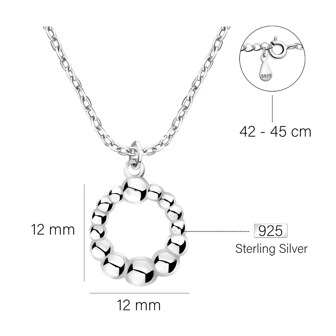 Maßenansicht von Kugel Kreis Halskette in 925 Silber von Sofia Milani - N0666
