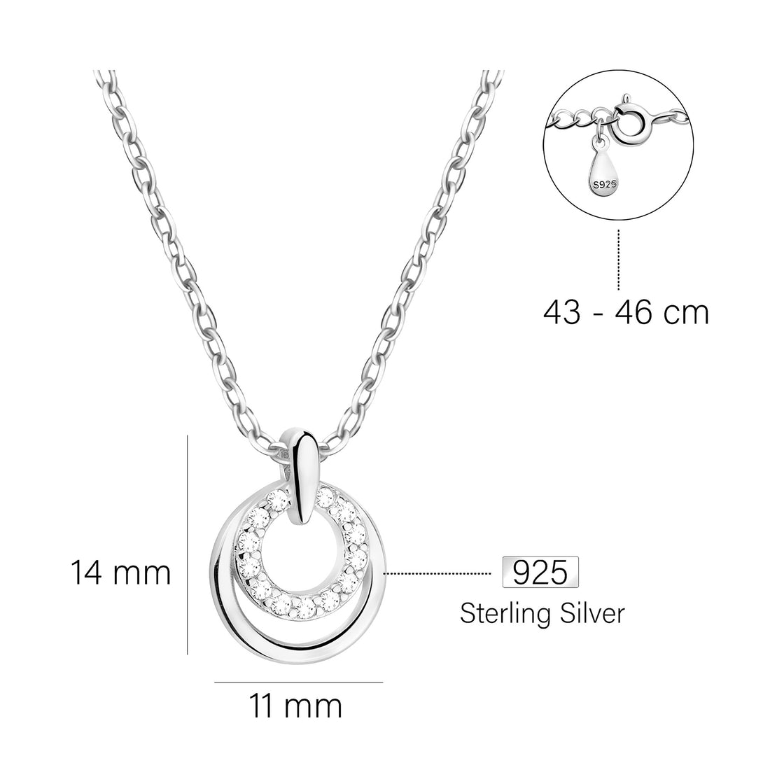 Maßenansicht von Kreis Halskette in 925 Silber von Sofia Milani - N0668