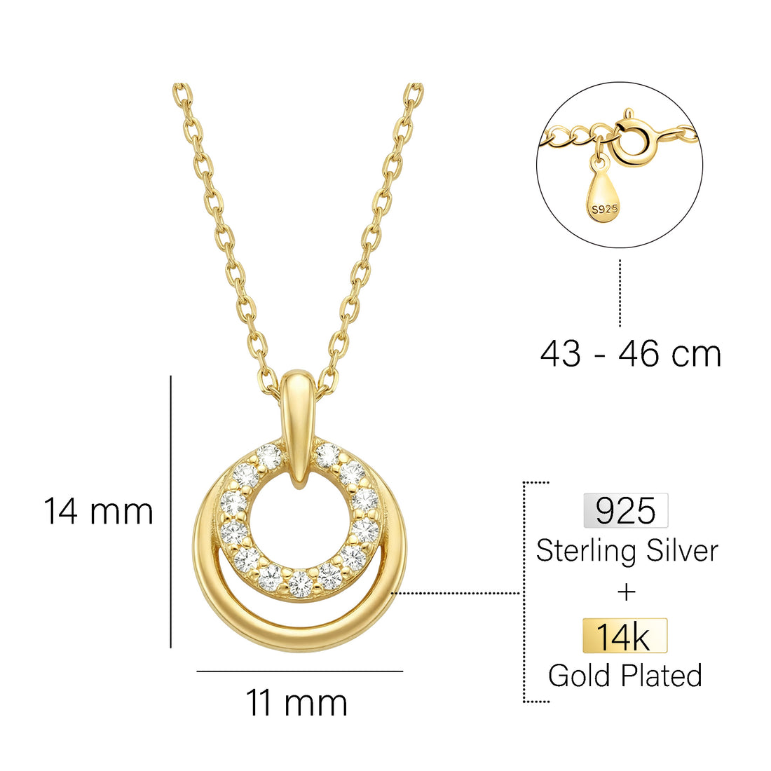 Maßenansicht von Kreis Halskette in 925 Silber von Sofia Milani - N0669