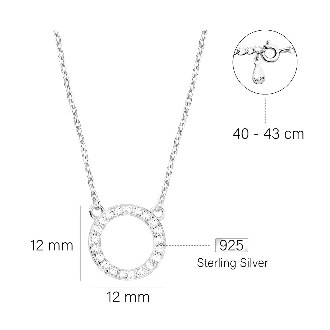 Maßenansicht von Kreis Halskette in 925 Silber von Sofia Milani - N0670