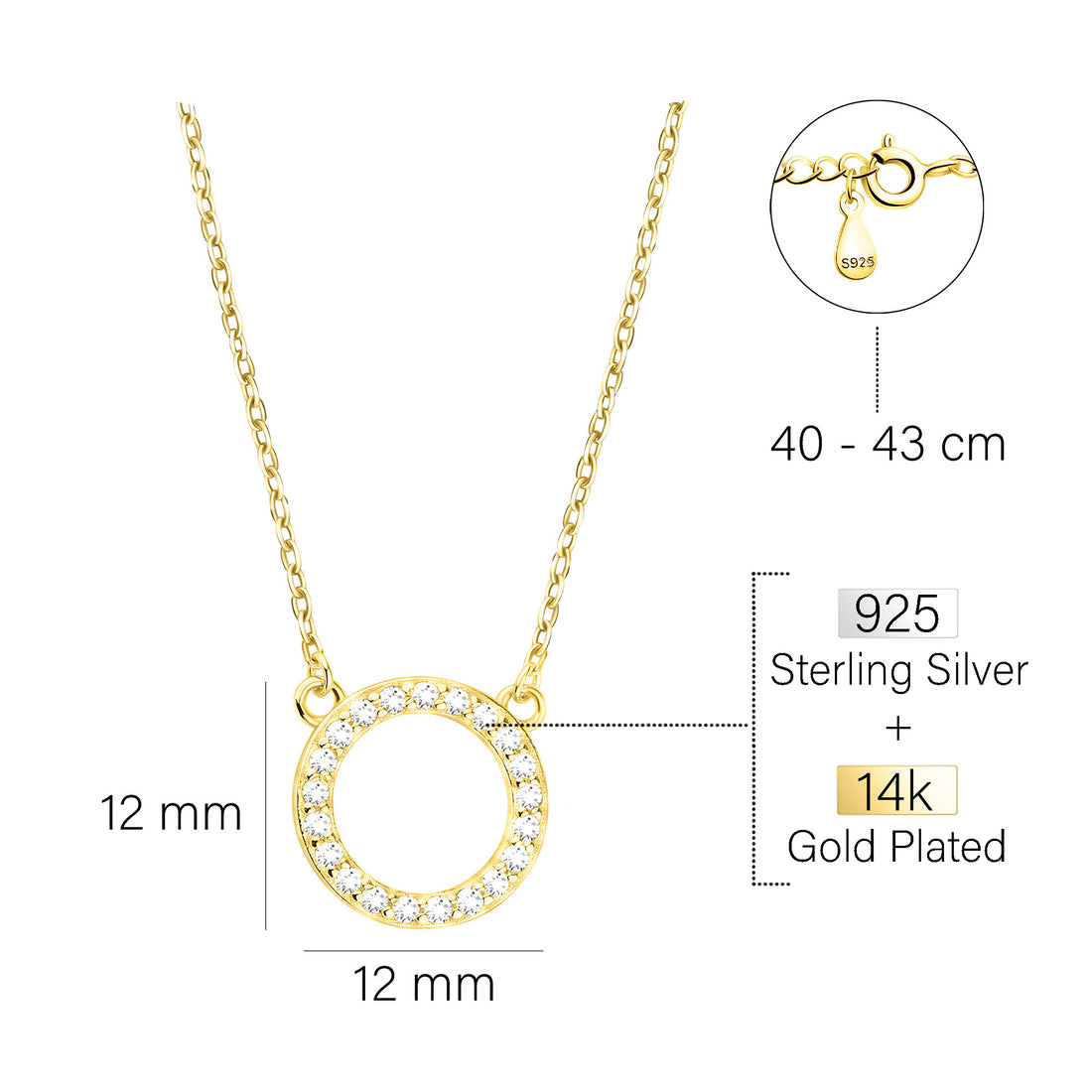Maßenansicht von Kreis Halskette in 925 Silber von Sofia Milani - N0671