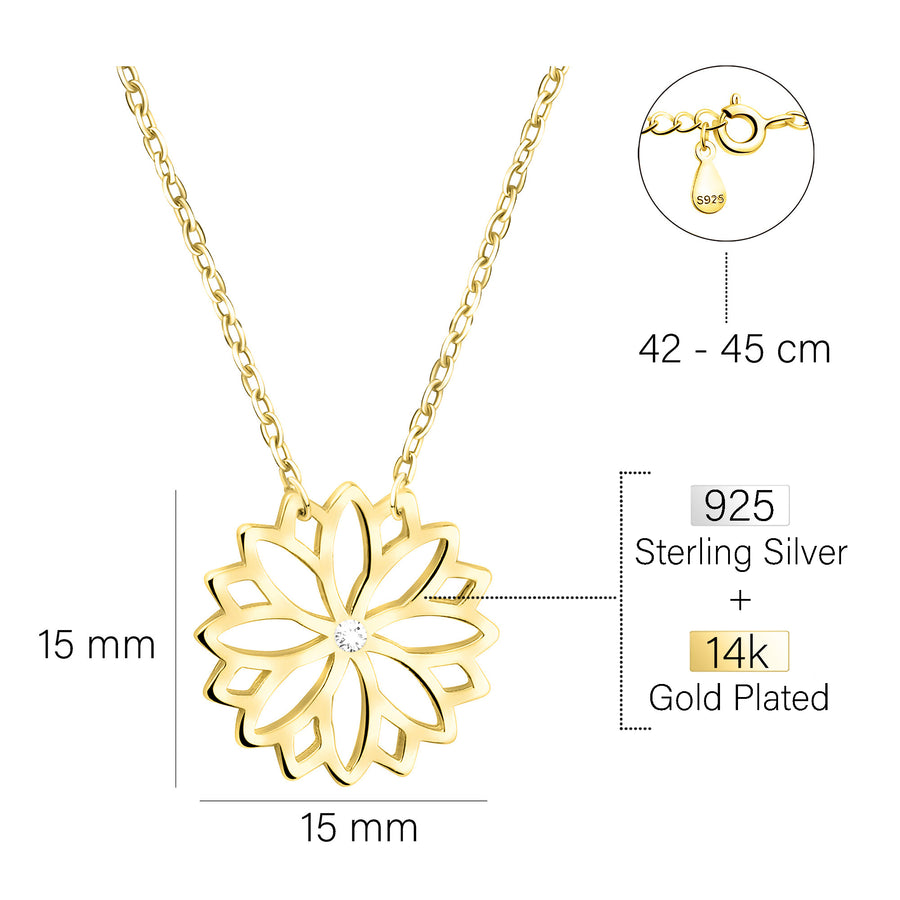 Maßenansicht von Blumen Halskette in 925 Silber von Sofia Milani - N0677
