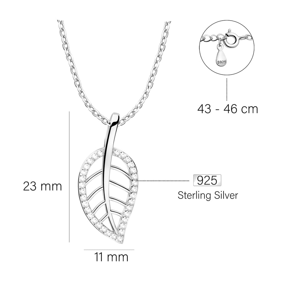 Maßenansicht von Blatt Halskette in 925 Silber von Sofia Milani - N0678