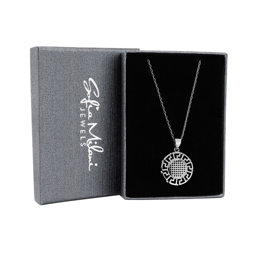 Boxansicht von Kreis Ornamenten Halskette in 925 Silber von Sofia Milani - N0682