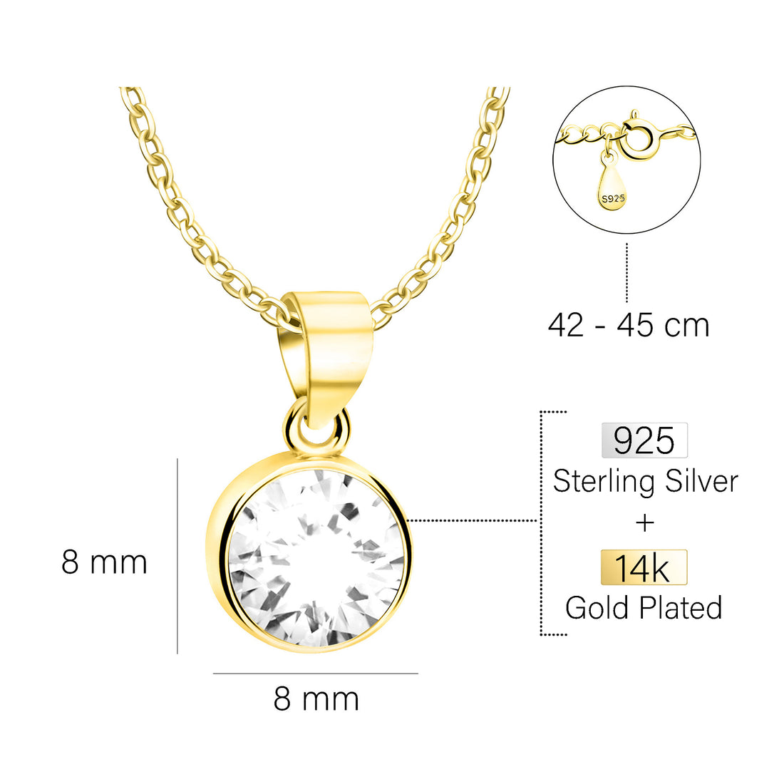 Maßenansicht von Zirkonia Halskette in 925 Silber von Sofia Milani - N0685