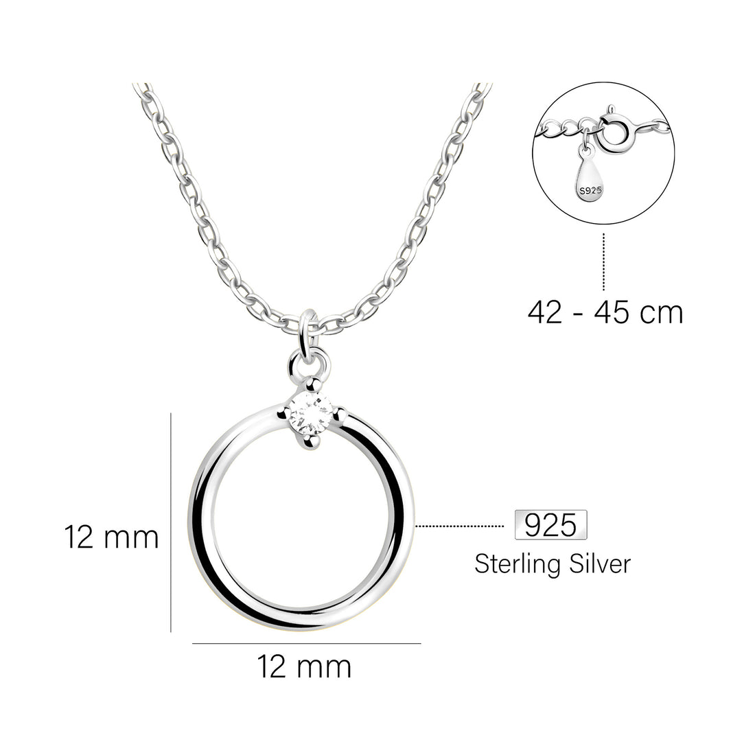 Maßenansicht von Kreis Halskette in 925 Silber von Sofia Milani - N0686