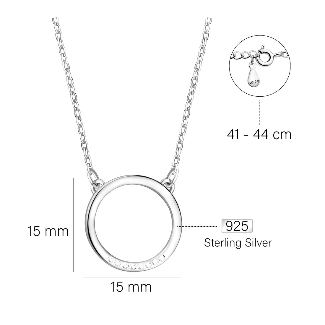 Maßenansicht von Kreis Halskette in 925 Silber von Sofia Milani - N0688