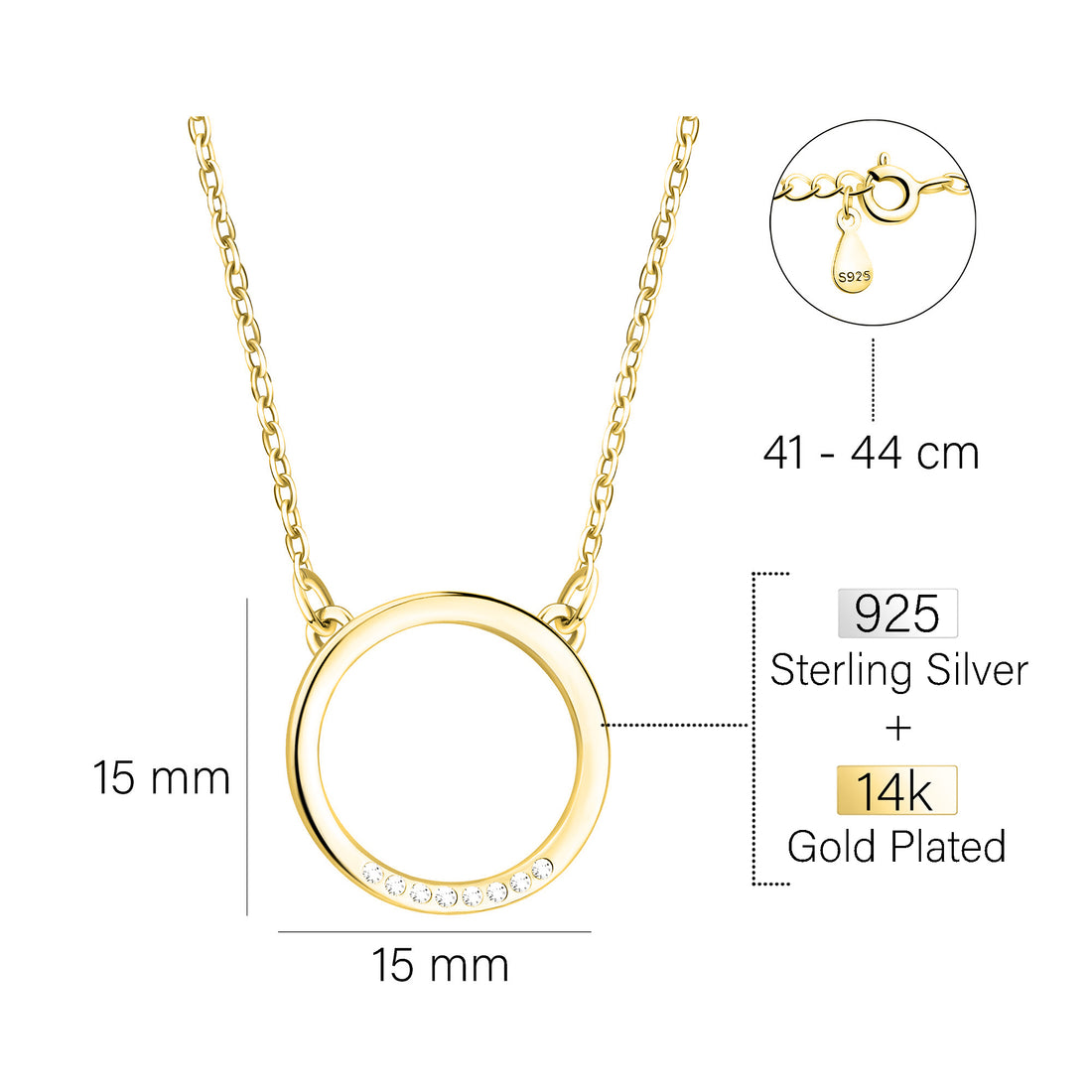 Maßenansicht von Kreis Halskette in 925 Silber von Sofia Milani - N0689