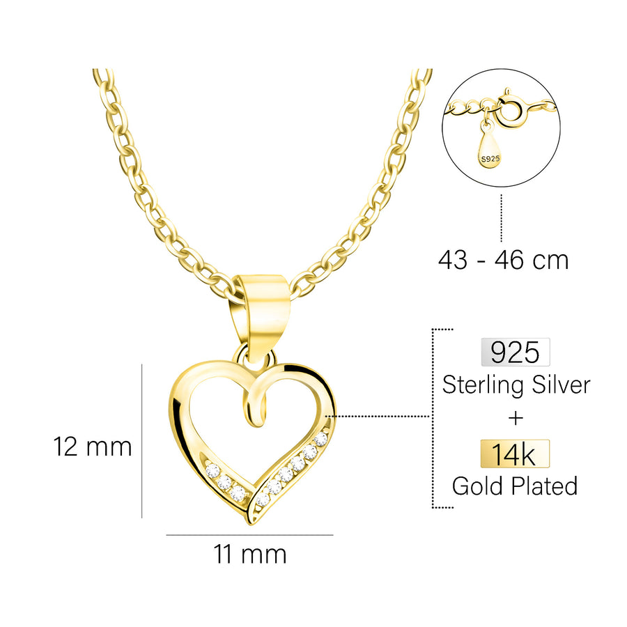 Maßenansicht von Herz Halskette in 925 Silber von Sofia Milani - N0693