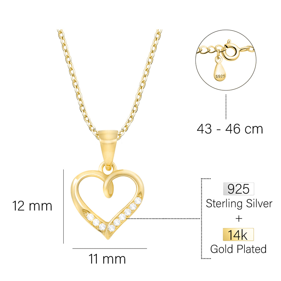 Maßenansicht von Herz Halskette in 925 Silber von Sofia Milani - N0693