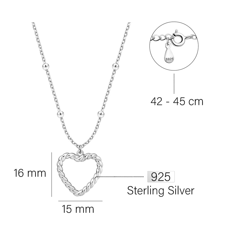 Maßenansicht von Herz Kugel Halskette in 925 Silber von Sofia Milani - N0694
