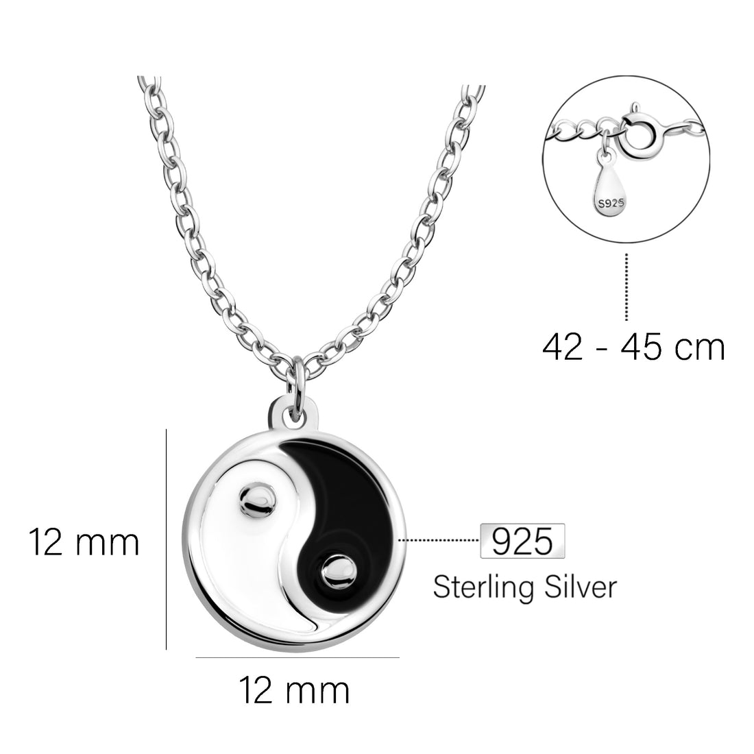 Maßenansicht von Yin und Yang Halskette in 925 Silber von Sofia Milani - N0698