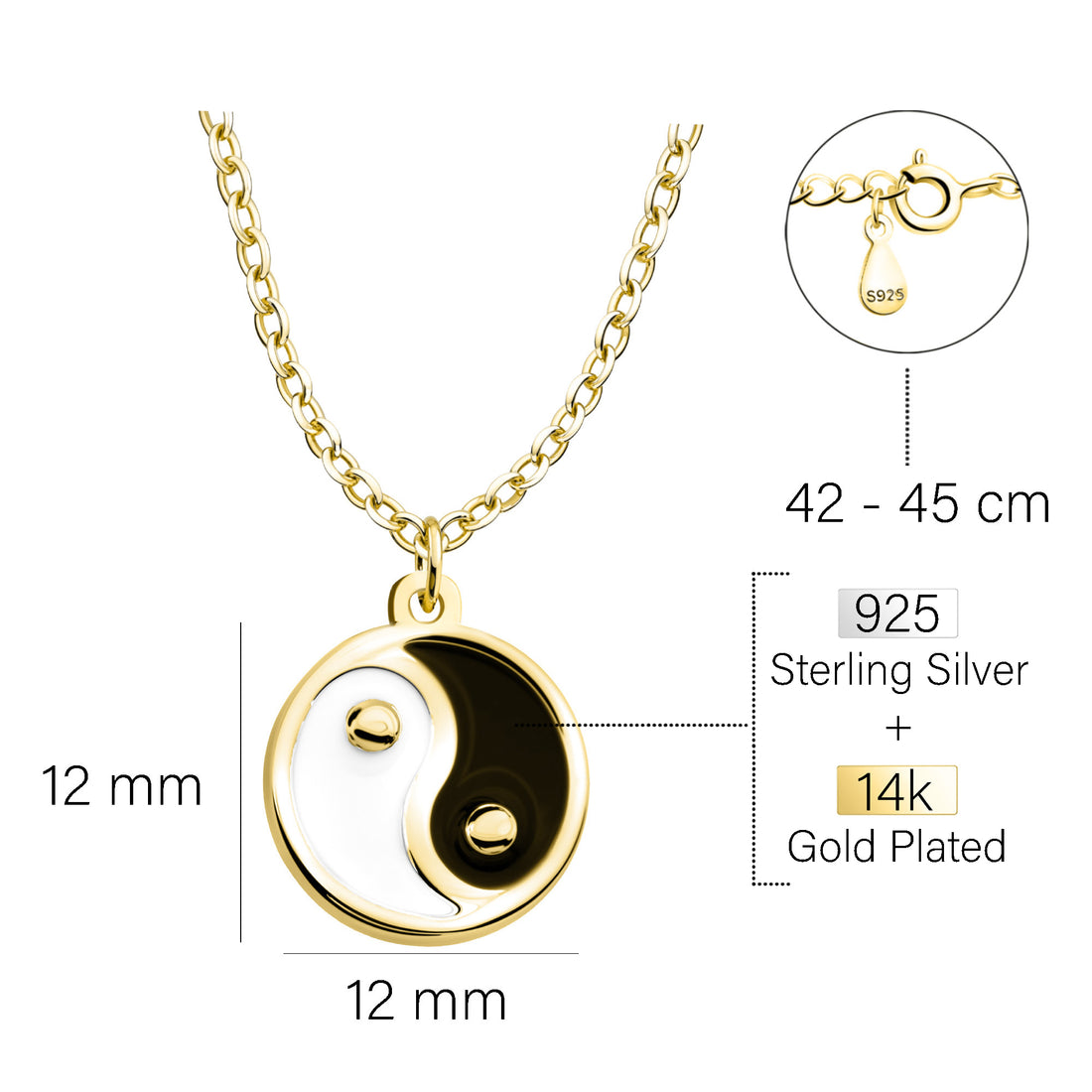 Maßenansicht von Yin und Yang Halskette in 925 Silber von Sofia Milani - N0699
