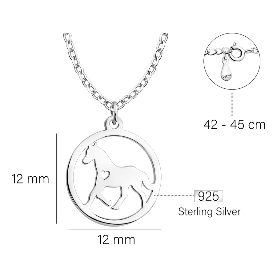 Maßenansicht von Kreis Pferd Halskette in 925 Silber von Sofia Milani - N0702