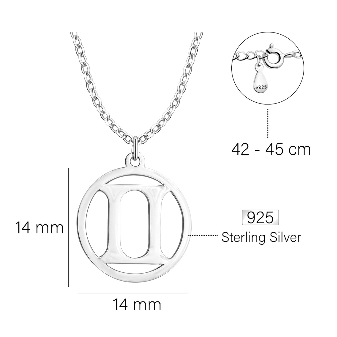 Maßenansicht von Zwillinge Sternzeichen Halskette in 925 Silber von Sofia Milani - N0714