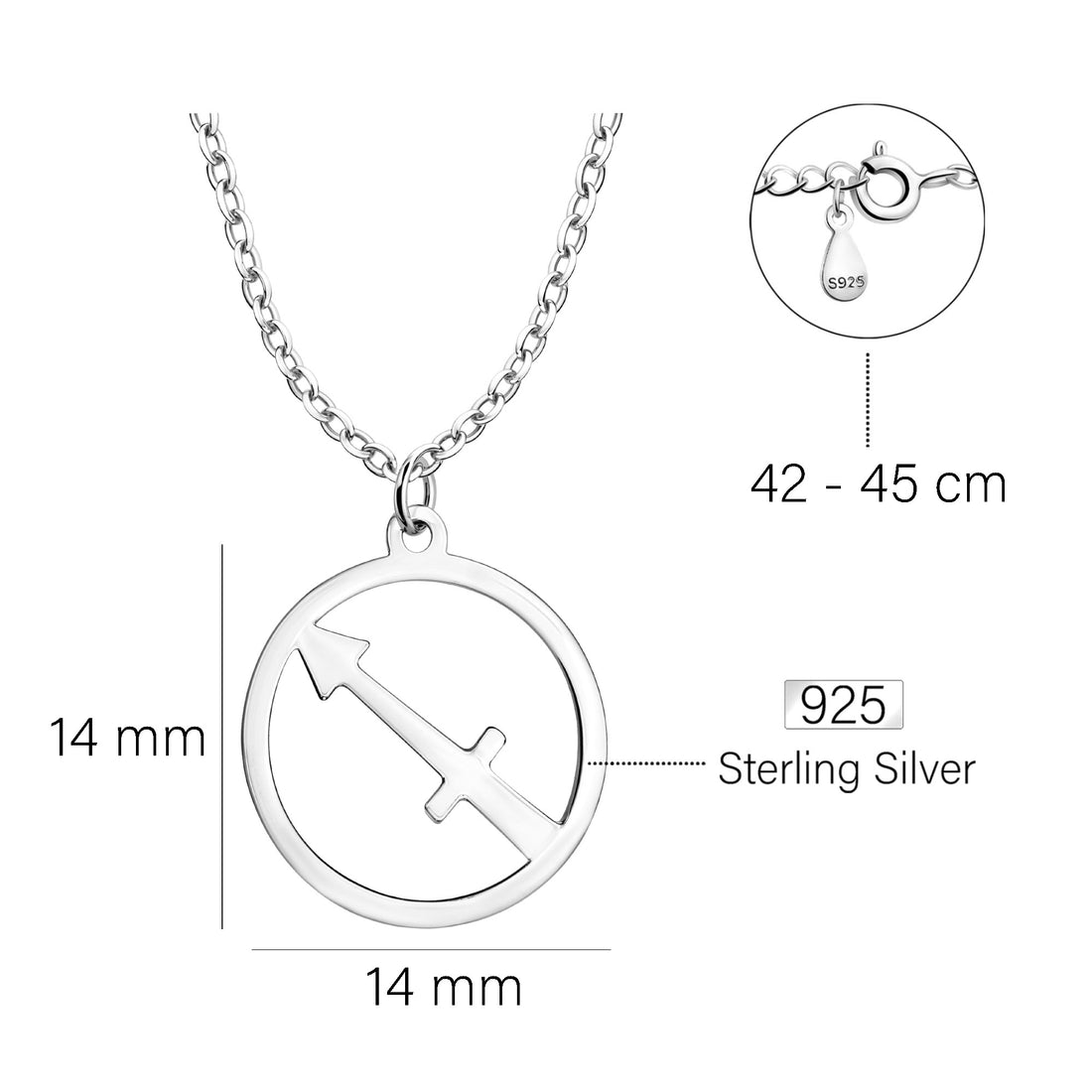 Maßenansicht von Schütze Sternzeichen Halskette in 925 Silber von Sofia Milani - N0718