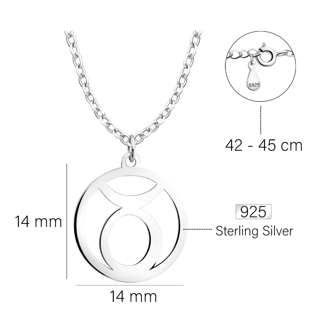 Maßenansicht von Stier Sternzeichen Halskette in 925 Silber von Sofia Milani - N0722