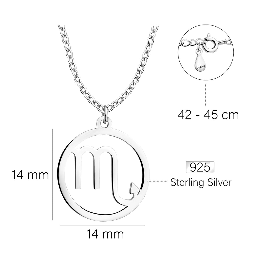 Maßenansicht von Skorpion Sternzeichen Halskette in 925 Silber von Sofia Milani - N0724