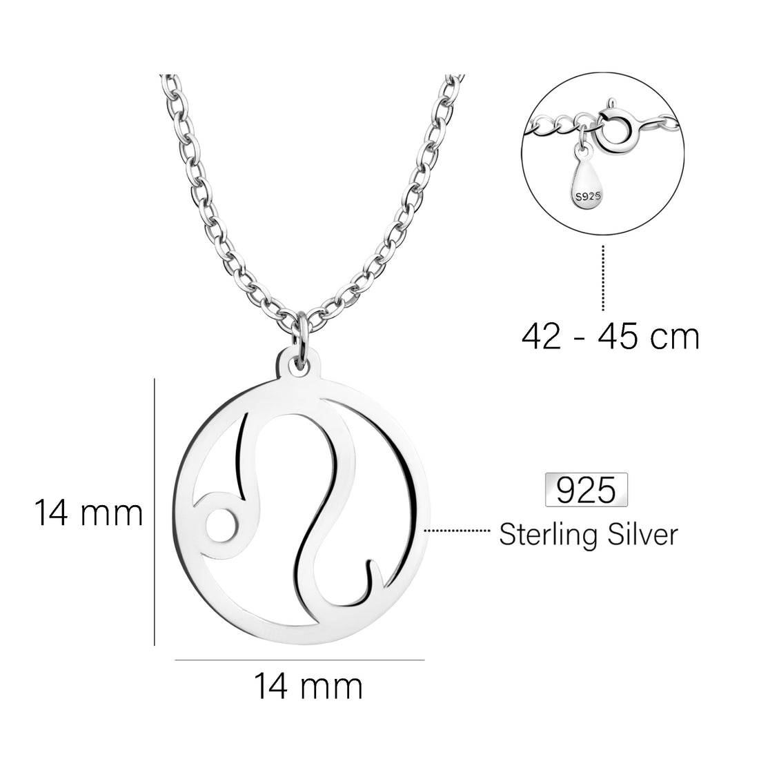 Maßenansicht von Löwe Sternzeichen Halskette in 925 Silber von Sofia Milani - N0728