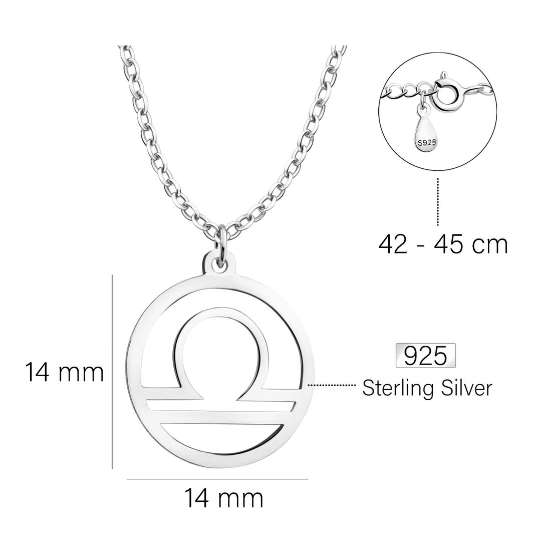 Maßenansicht von Waage Sternzeichen Halskette in 925 Silber von Sofia Milani - N0734