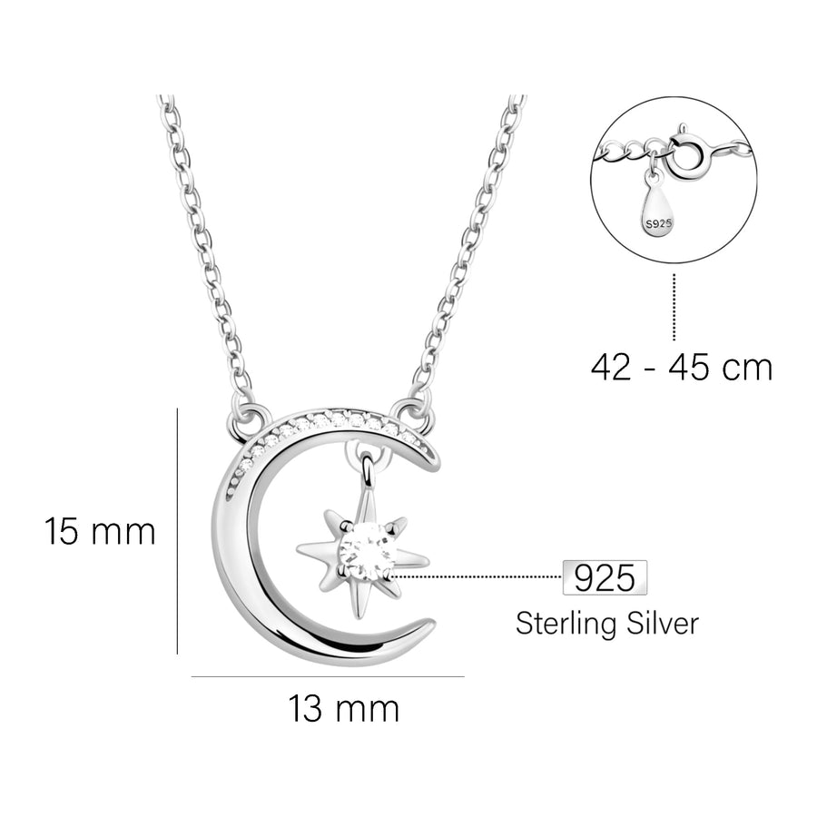 Maßenansicht von Mond Halskette in 925 Silber von Sofia Milani - N0738