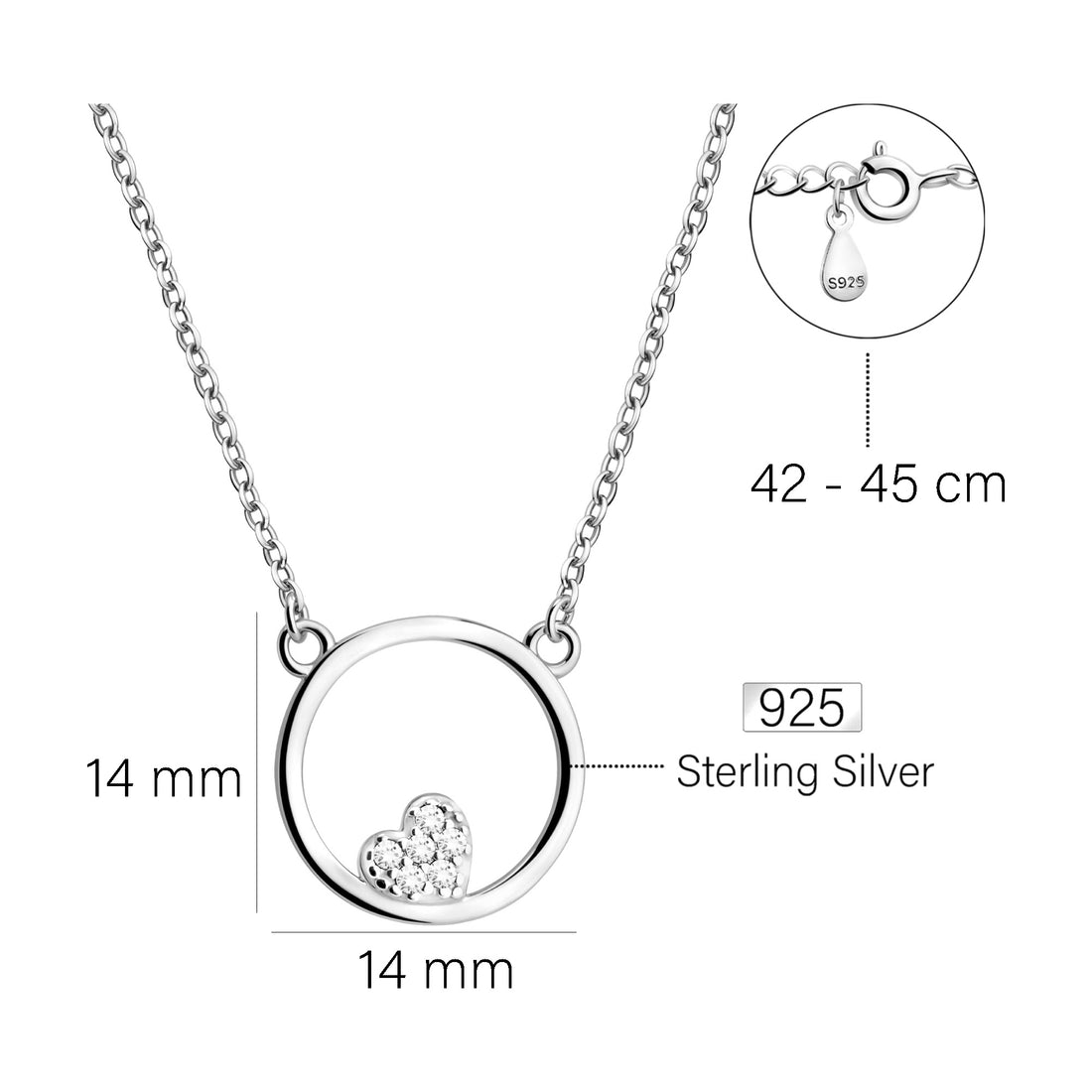 Maßenansicht von Kreis Halskette in 925 Silber von Sofia Milani - N0742
