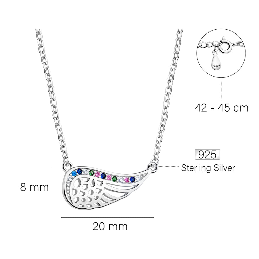Maßenansicht von Flügel Engel Halskette in 925 Silber von Sofia Milani - N0750