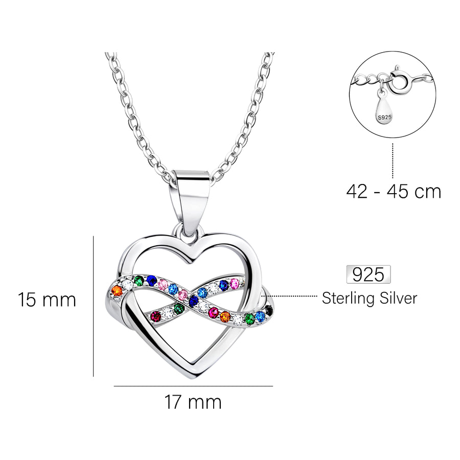 Maßenansicht von Herz Unendlich Infinity Halskette in 925 Silber von Sofia Milani - N0751