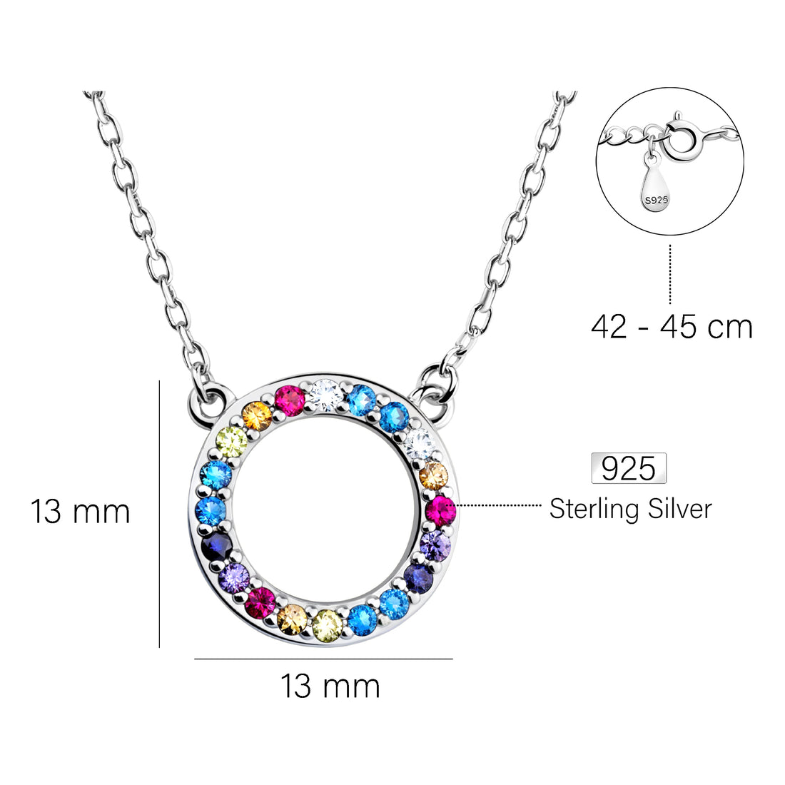 Maßenansicht von Kreis Halskette in 925 Silber von Sofia Milani - N0752