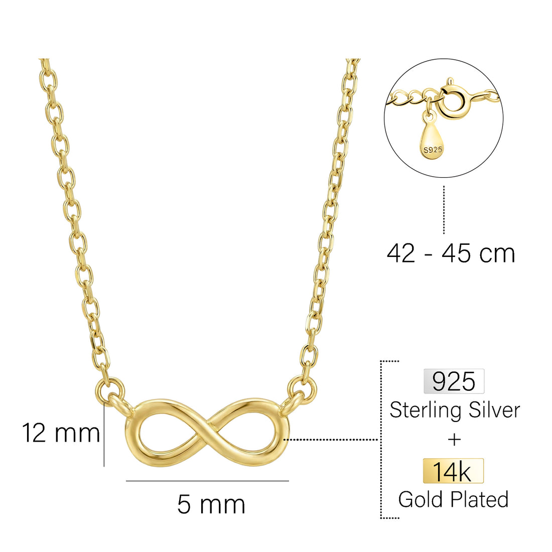 Maßenansicht von Unendlich Infinity Halskette in 925 Silber von Sofia Milani - N0756