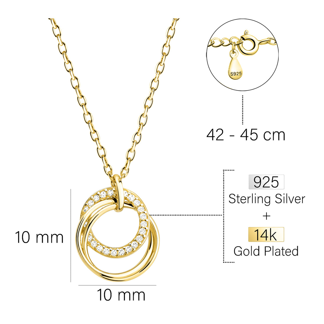 Maßenansicht von Kreis Halskette in 925 Silber von Sofia Milani - N0759