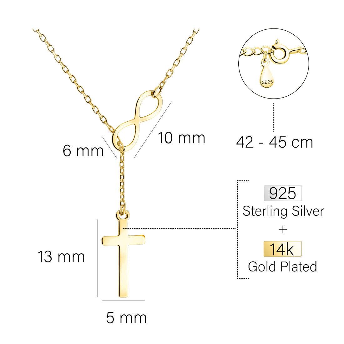 Maßenansicht von Kreuz Halskette in 925 Silber von Sofia Milani - N0767