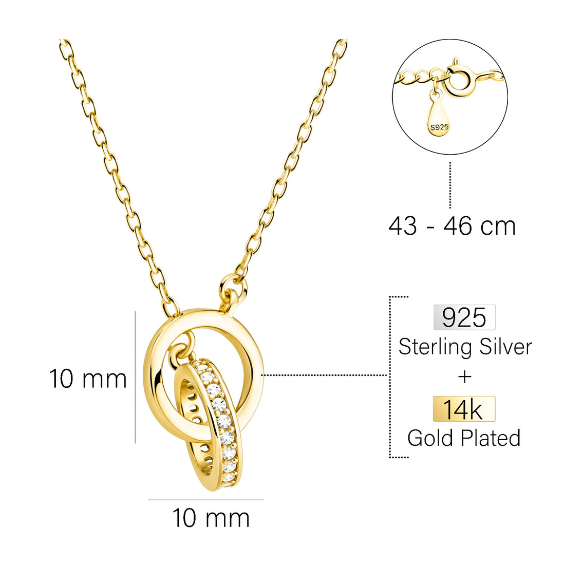 Maßenansicht von Ring Halskette in 925 Silber von Sofia Milani - N0768