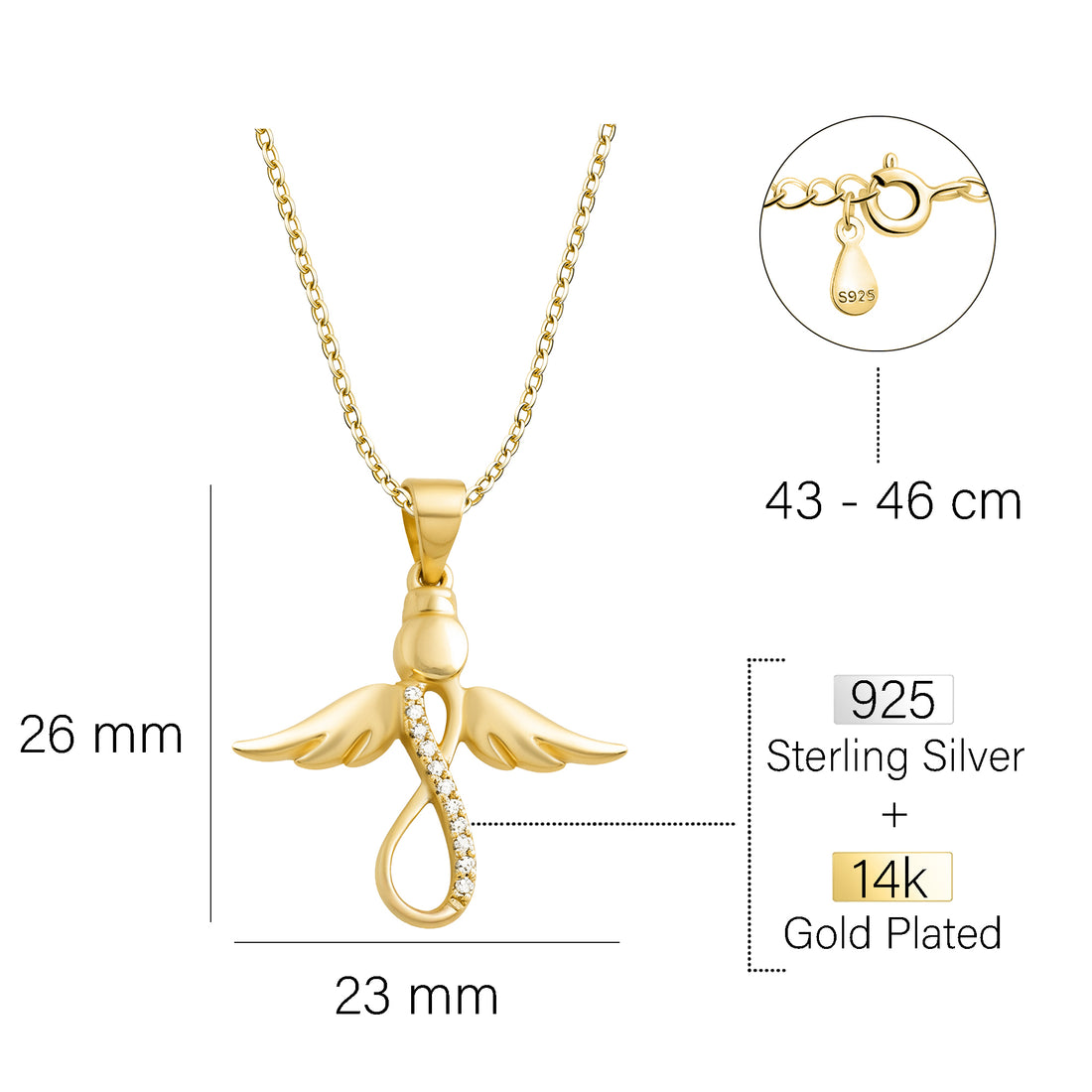 Maßenansicht von Flügel Halskette in 925 Silber von Sofia Milani - N0769