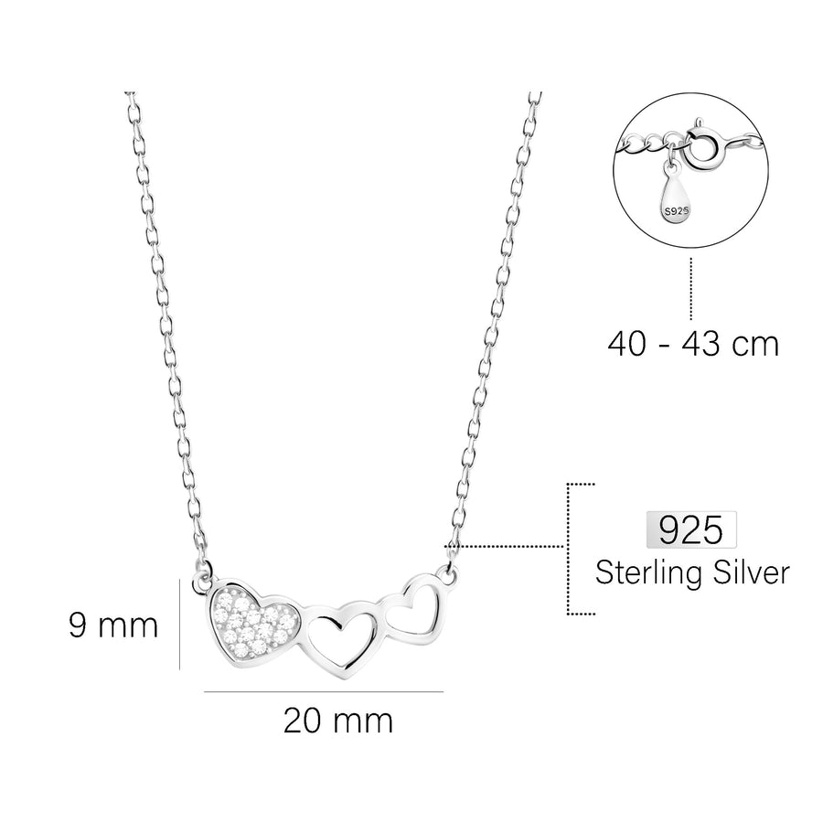 Maßenansicht von Herz Halskette in 925 Silber von Sofia Milani - N0770