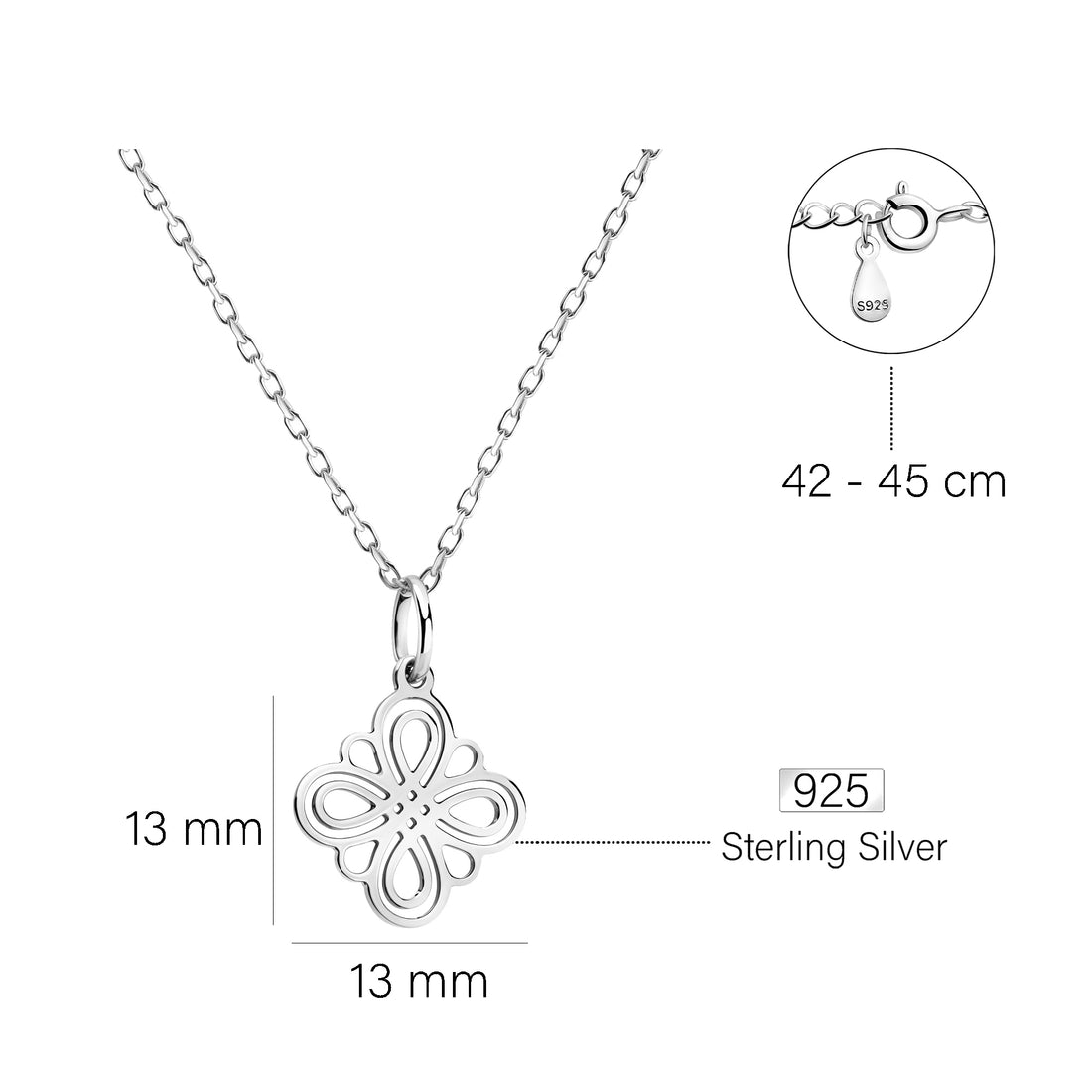 Maßenansicht von Blumen Halskette in 925 Silber von Sofia Milani - N0772