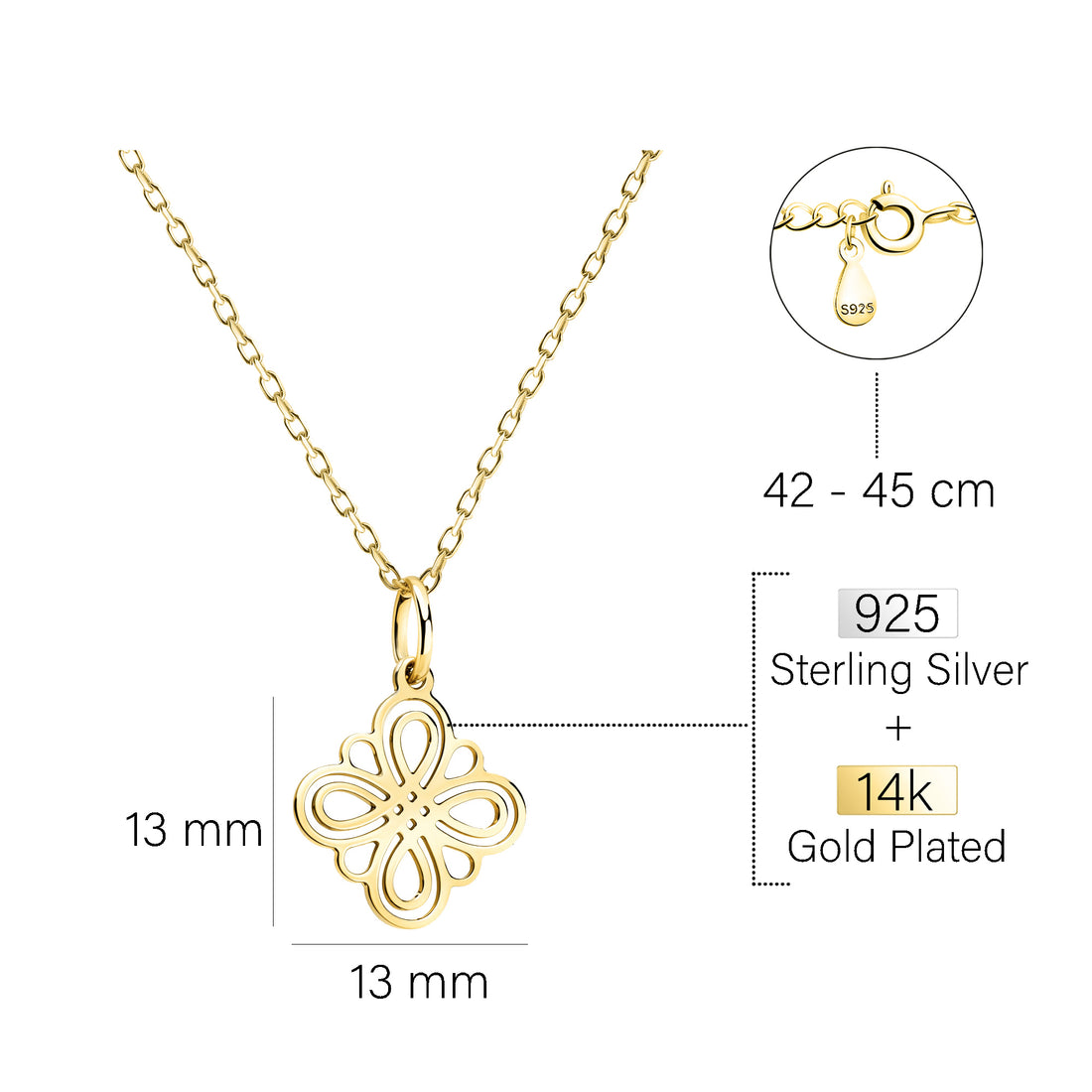Maßenansicht von Blumen Halskette in 925 Silber von Sofia Milani - N0773
