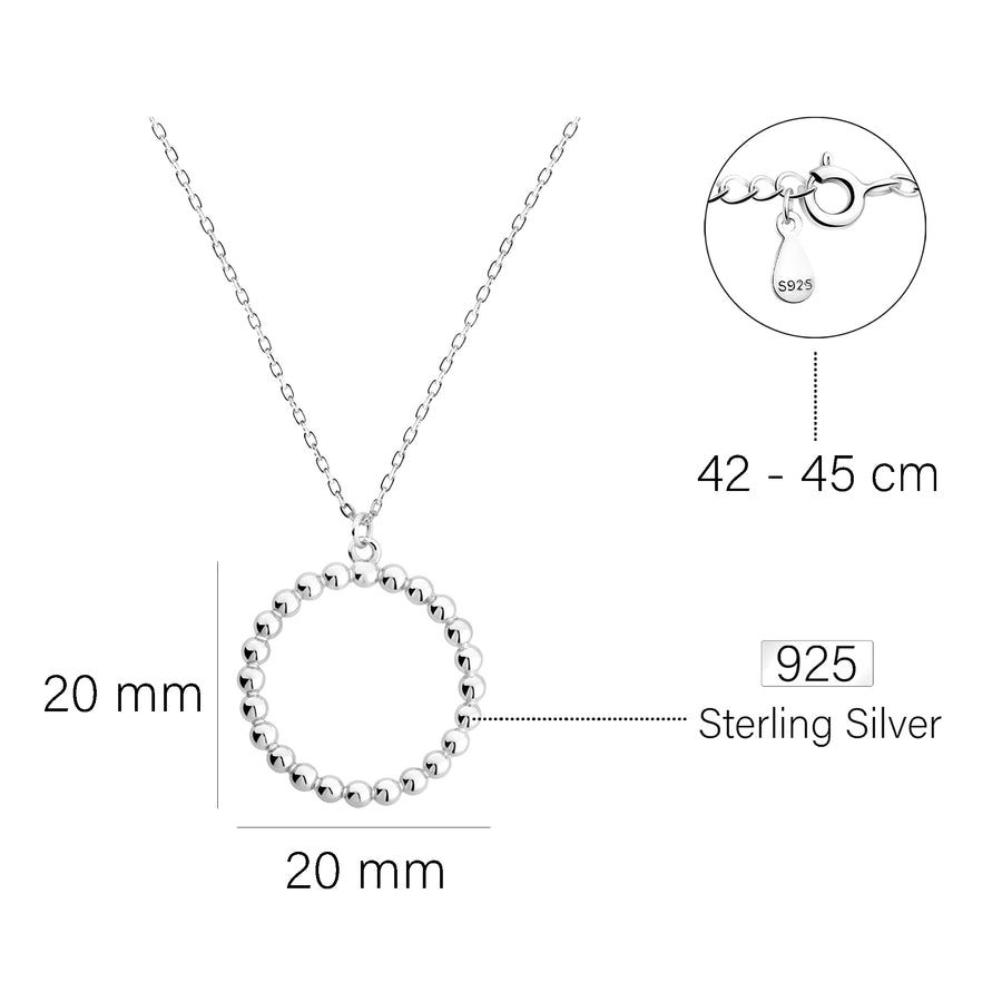 Maßenansicht von Kreis Kugel Halskette in 925 Silber von Sofia Milani - N0774
