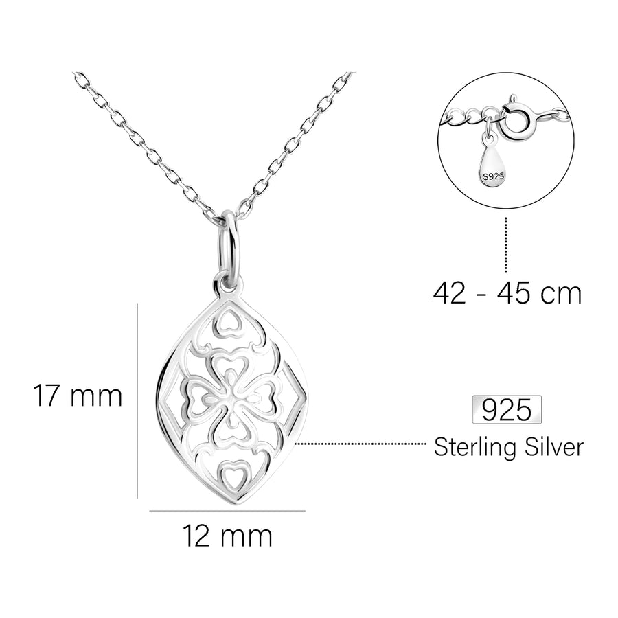 Maßenansicht von Blumen Ornamenten Halskette in 925 Silber von Sofia Milani - N0776