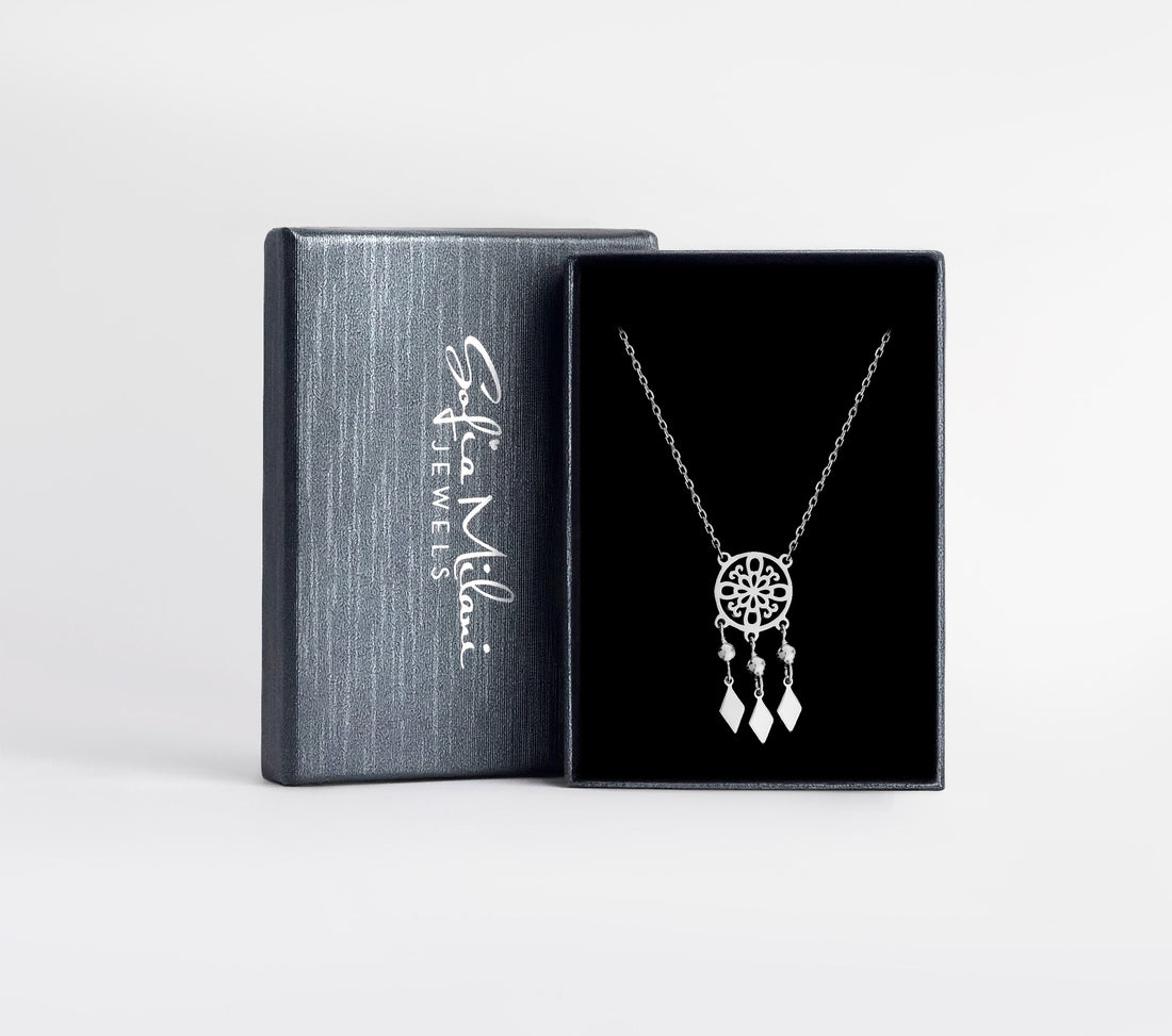 Boxansicht von Traumfänger Halskette in 925 Silber von Sofia Milani - N0778