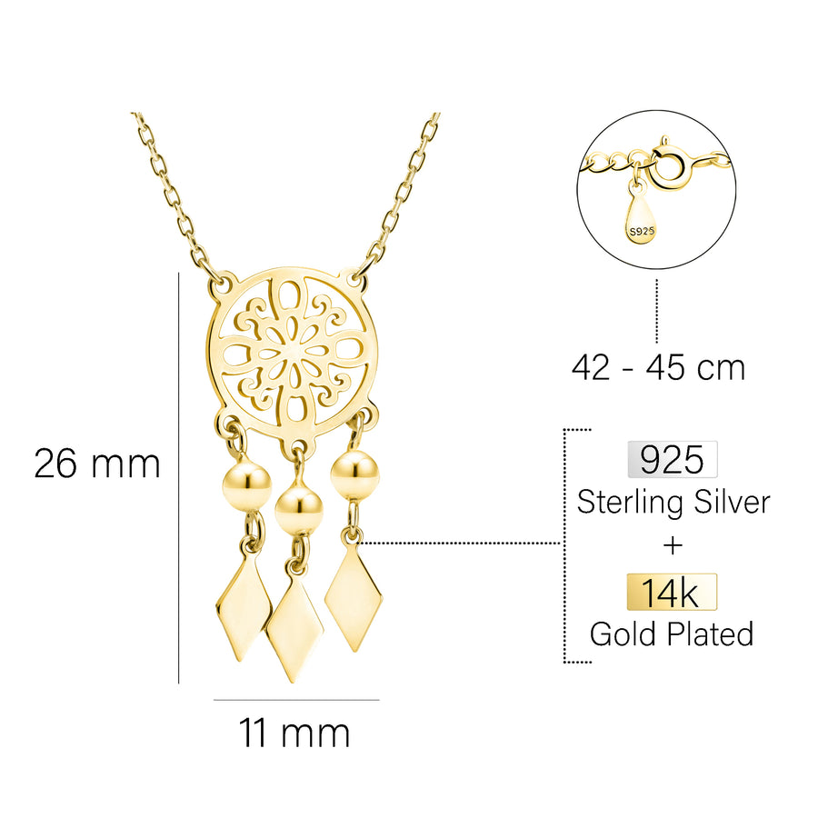 Maßenansicht von Traumfänger Halskette in 925 Silber von Sofia Milani - N0779