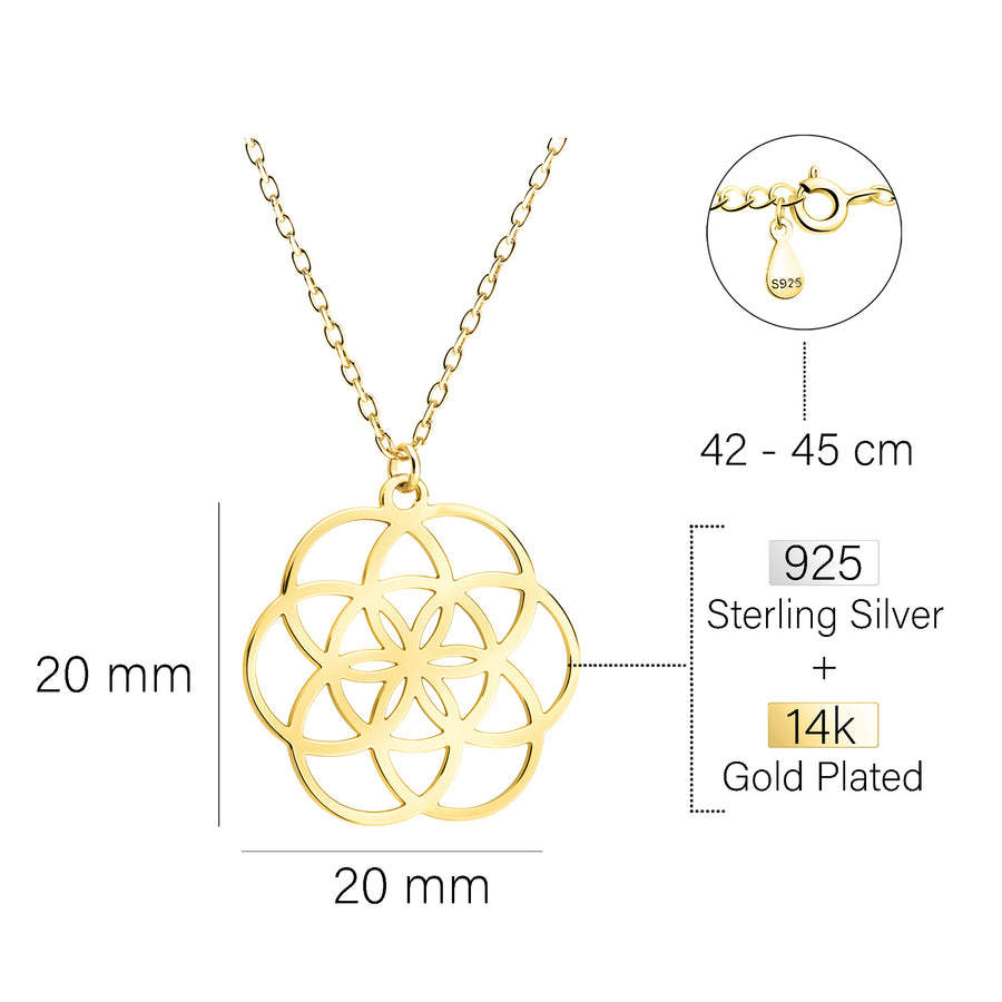 Maßenansicht von Blumen Ornamenten Halskette in 925 Silber von Sofia Milani - N0783
