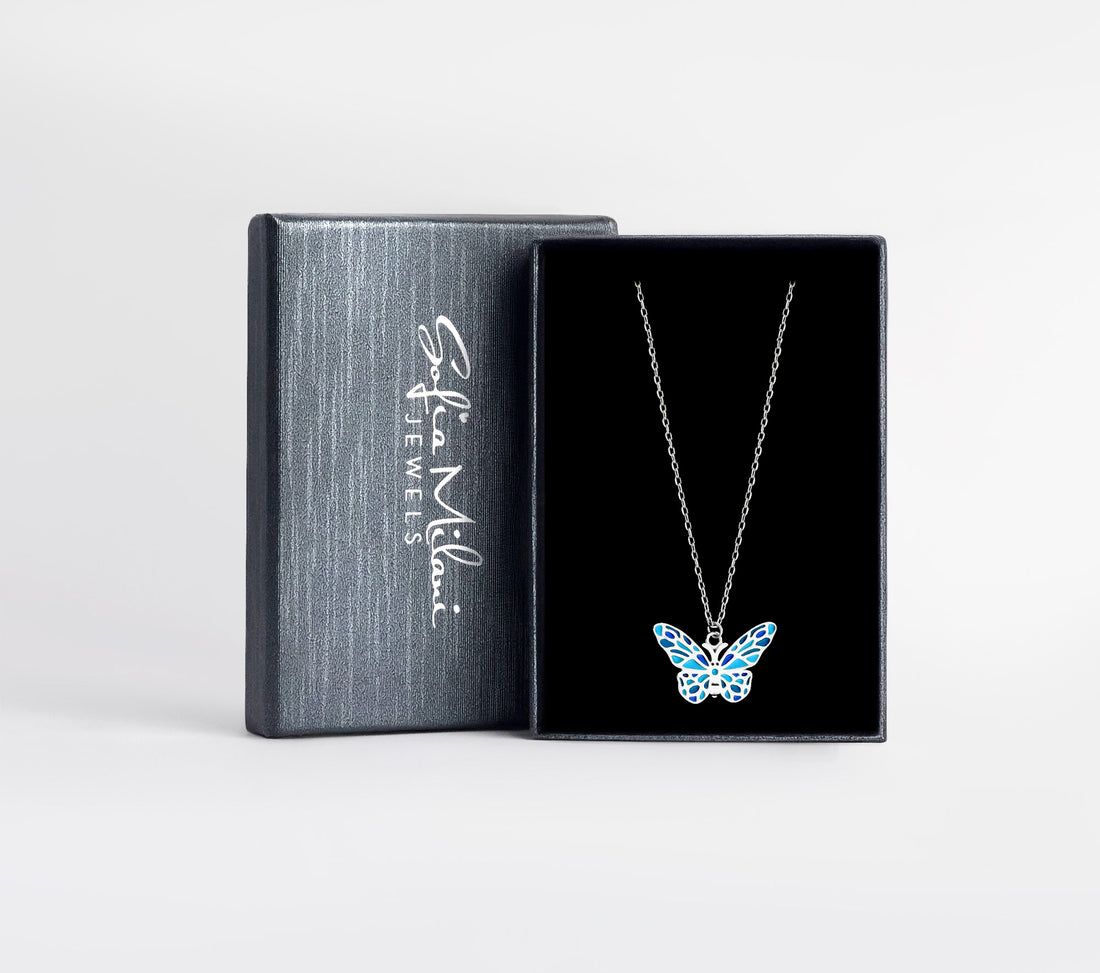 Boxansicht von Schmetterling Halskette in 925 Silber von Sofia Milani - N0788