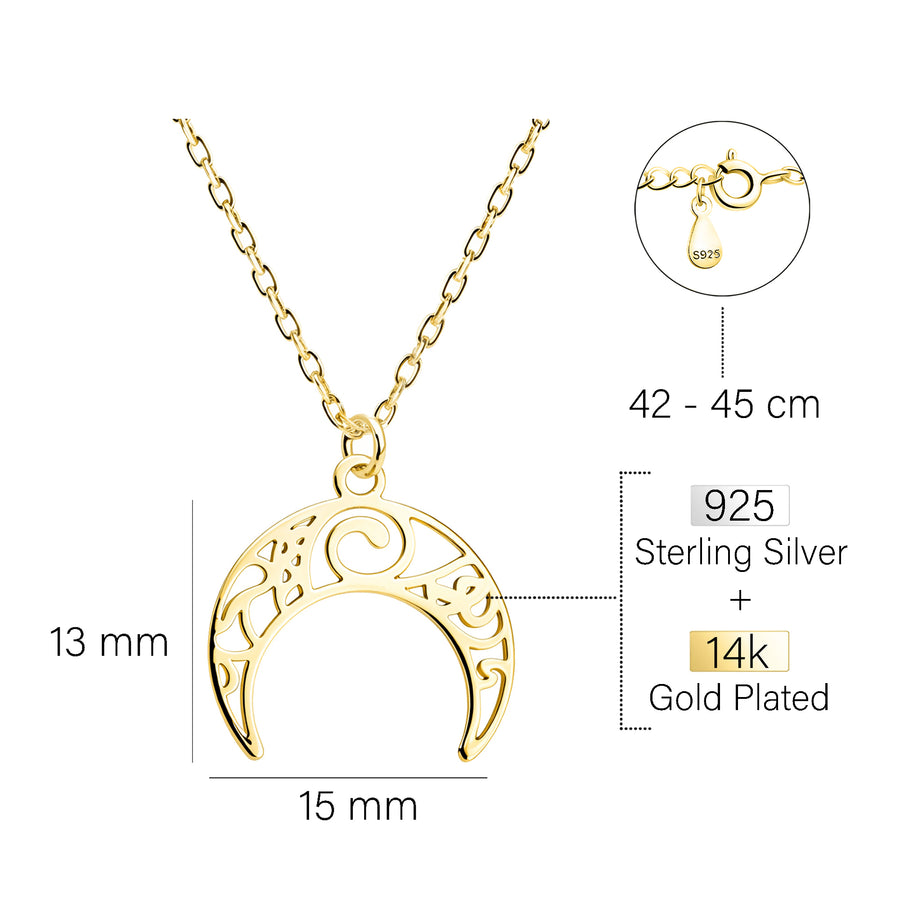 Maßenansicht von Mond Ornament Halskette in 925 Silber von Sofia Milani - N0791