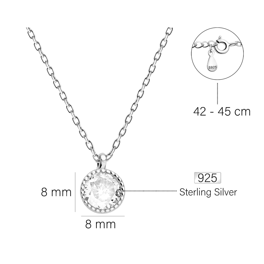Maßenansicht von Zirkonia Halskette in 925 Silber von Sofia Milani - N0798