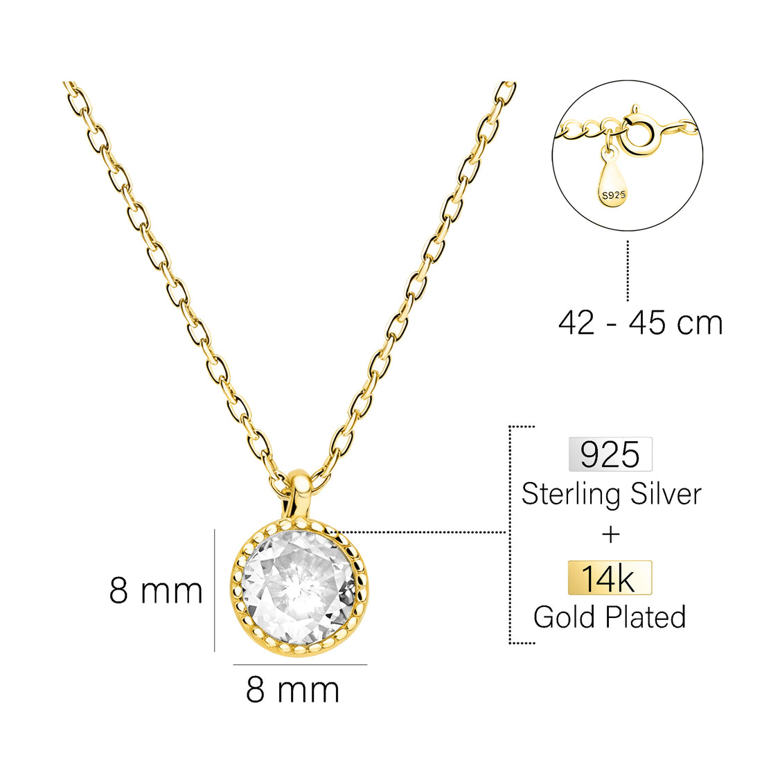 Maßenansicht von Zirkonia Halskette in 925 Silber von Sofia Milani - N0799