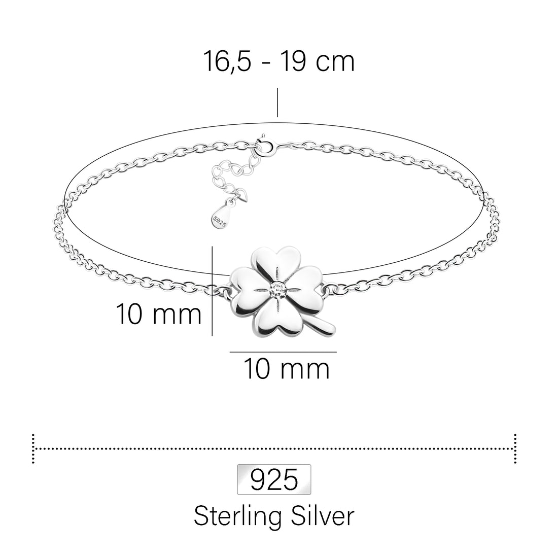Kleeblatt Armband in 925 Silber
