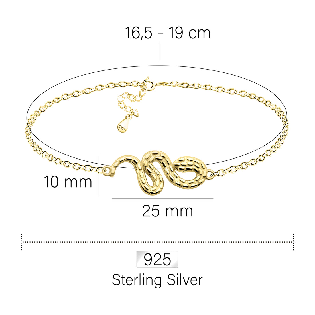 Maßenansicht von Schlangen Armband in 925 Silber von Sofia Milani - B0301
