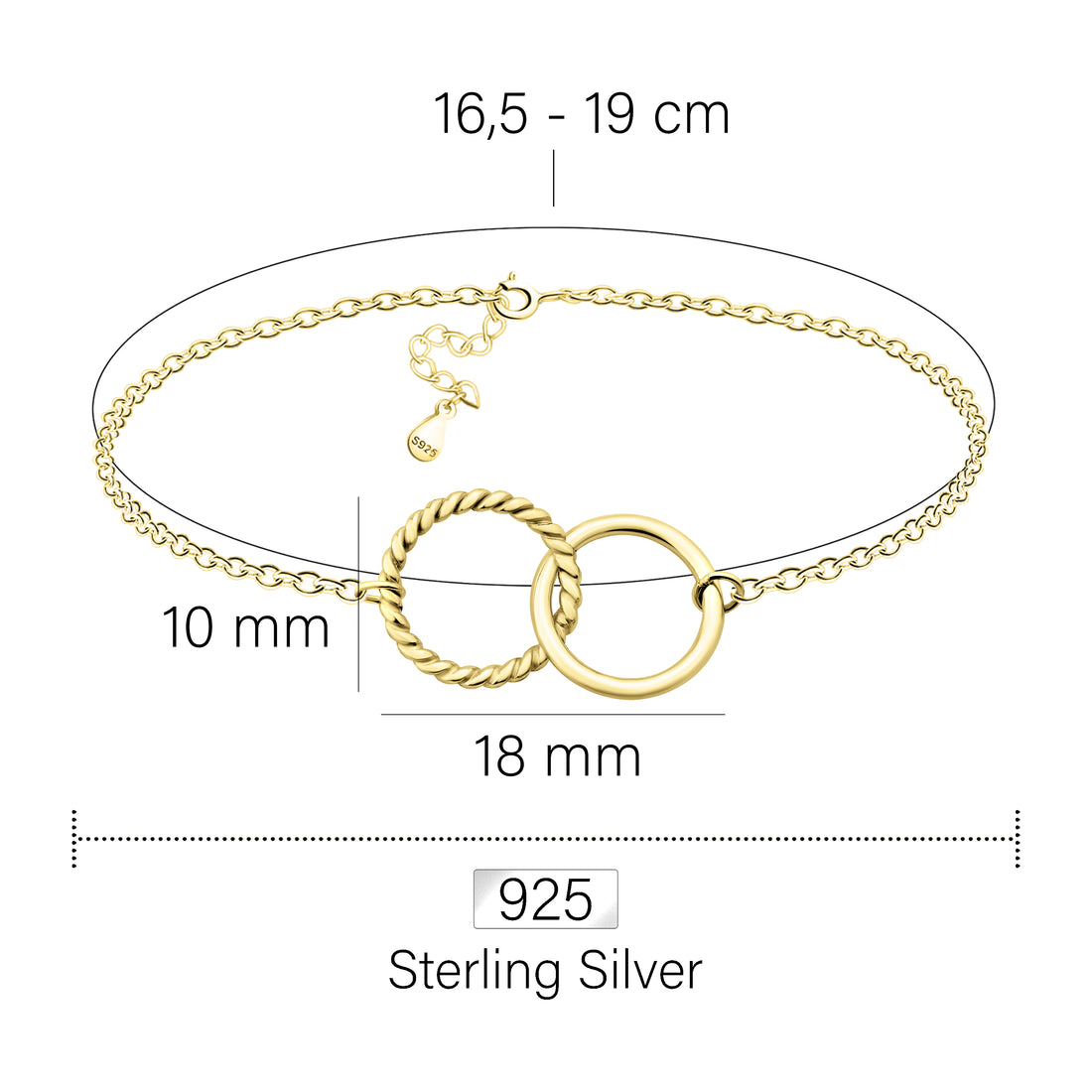 Maßenansicht von Kreis Armband in 925 Silber von Sofia Milani - B0311